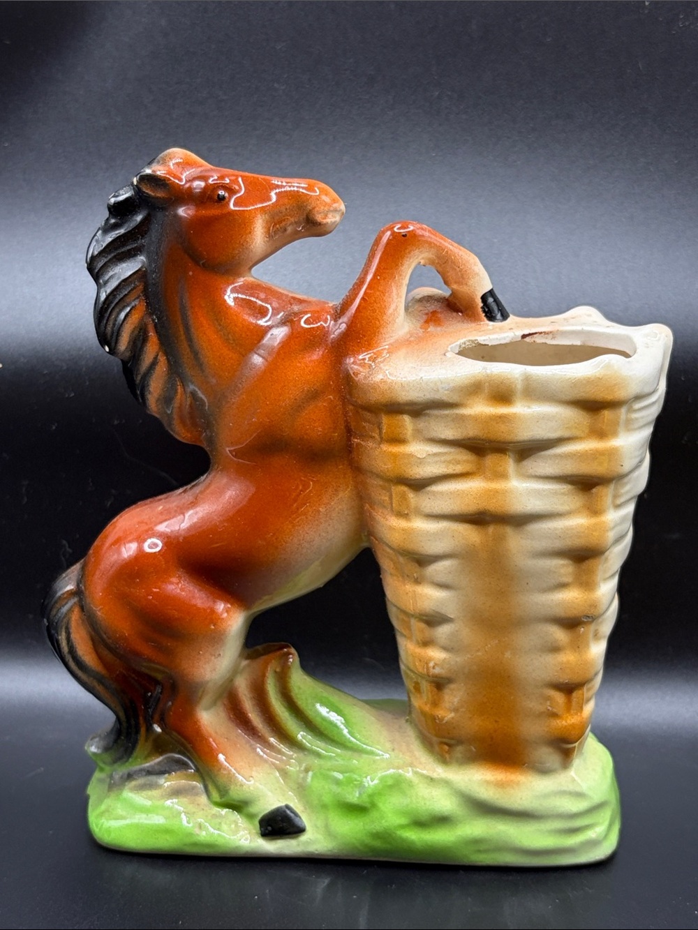 Vintage Rearing Horse Ceramic Bud Vase Posey Pocket Vessel Equestrian Decor
